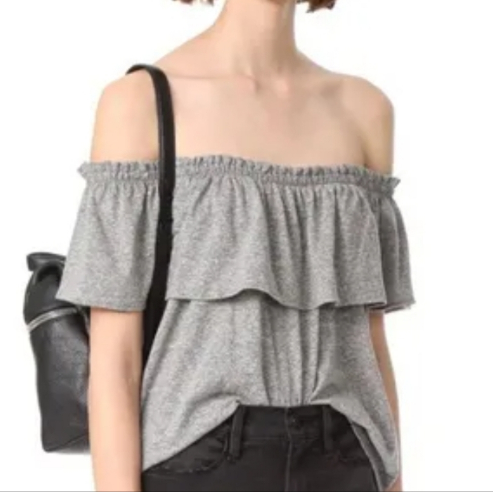 Current/Elliott THE RUFFLE Top Gray Off Shoulder Top